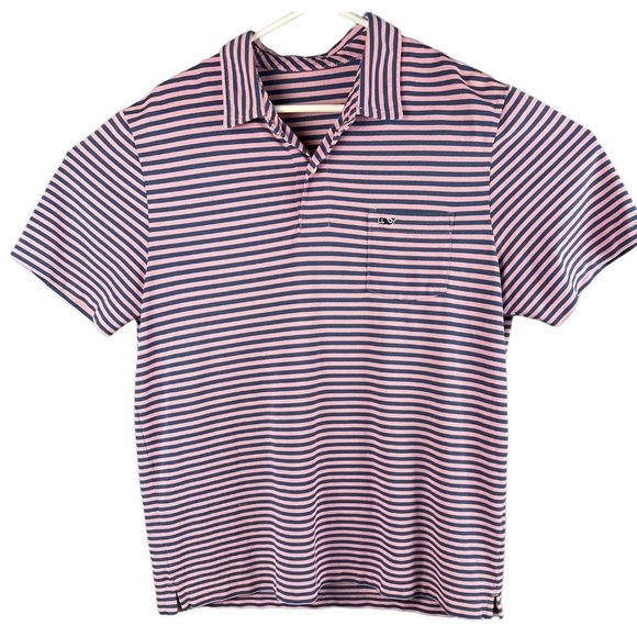 Men's Vineyard Vines Striped Pink Blue Polo w/Pocket - Picture 1 of 6
